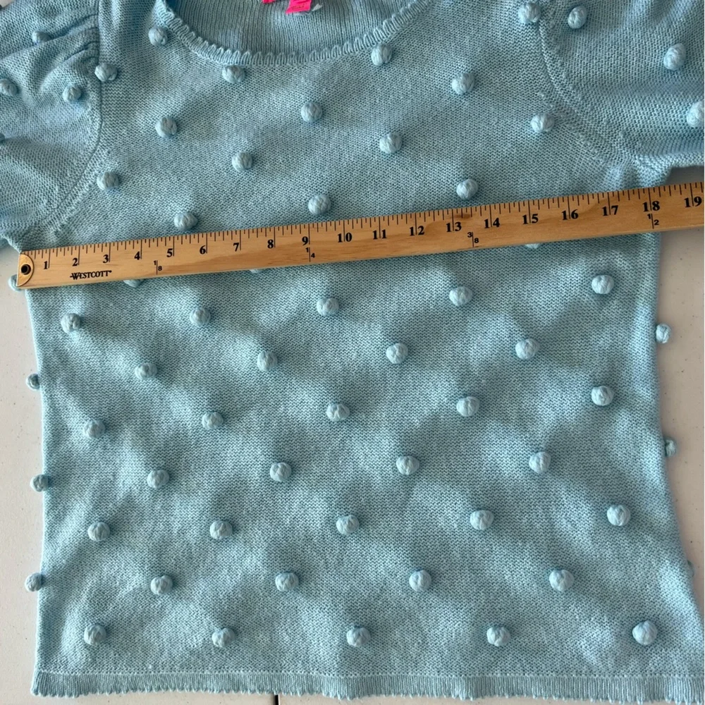 LILLY PULITZER Kippa Pom Pom Sweater Light Blue Sz S Ballon Sleeves Cotton Blend - Picture 11 of 15